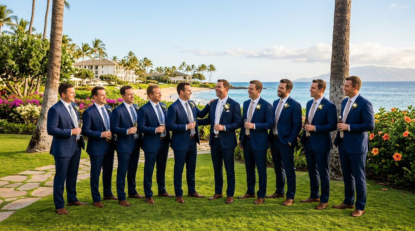 Destination wedding groomsmen in Hawaii